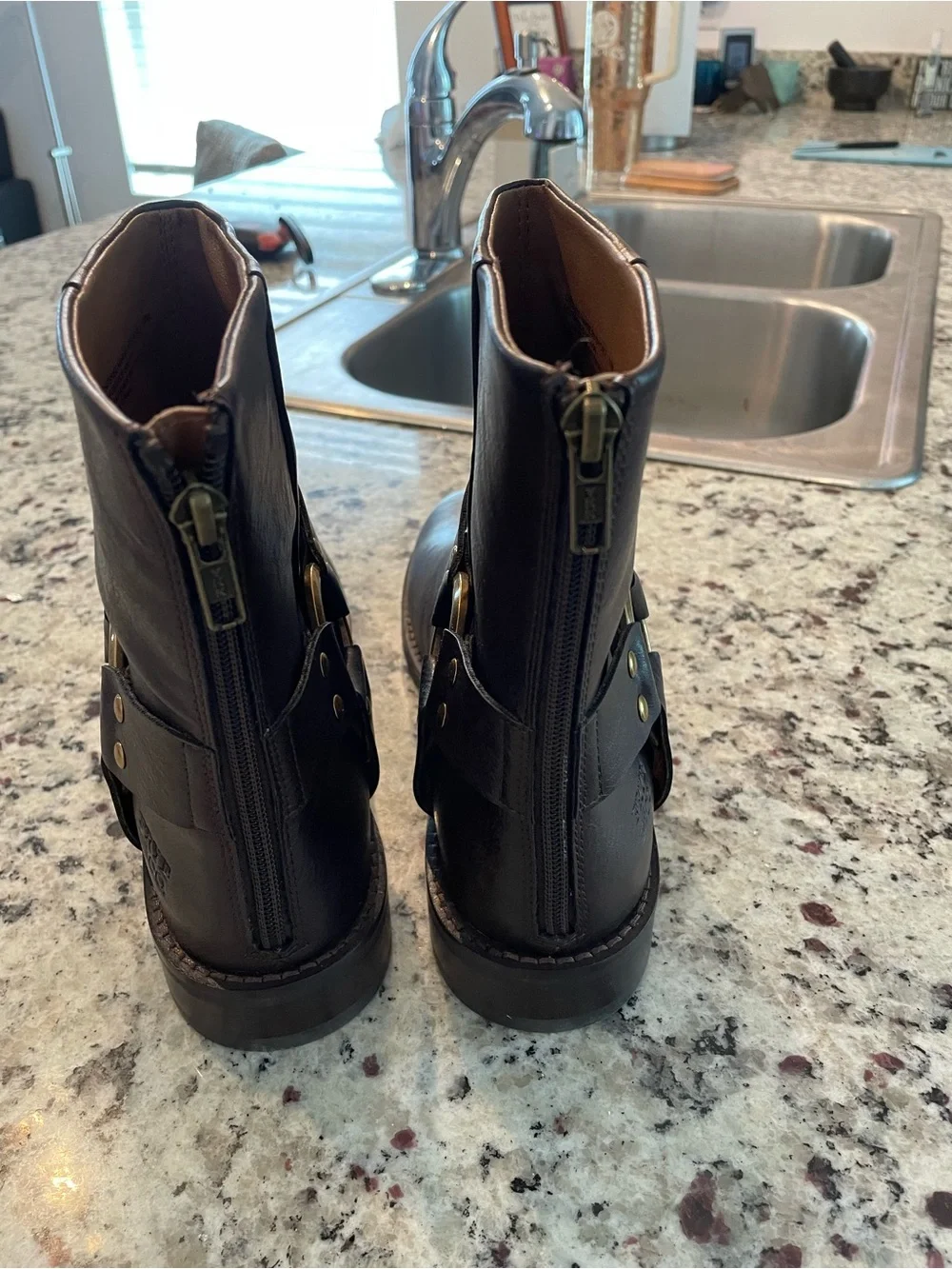 FRYE AND CO. Women's Dark Brown Leather Harness Ankle Boots